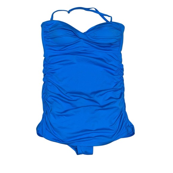 ANNE COLE Ruched Twist Front Swim Dress 1 Pc‎ Swimsuit Beach Bright Blue Sz 8 - Picture 1 of 11